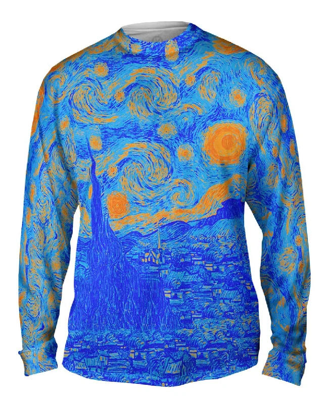 Long-Sleeve-Sustainable-Pop Art - "Van Gogh Starry Night Orange Blue" (1889)