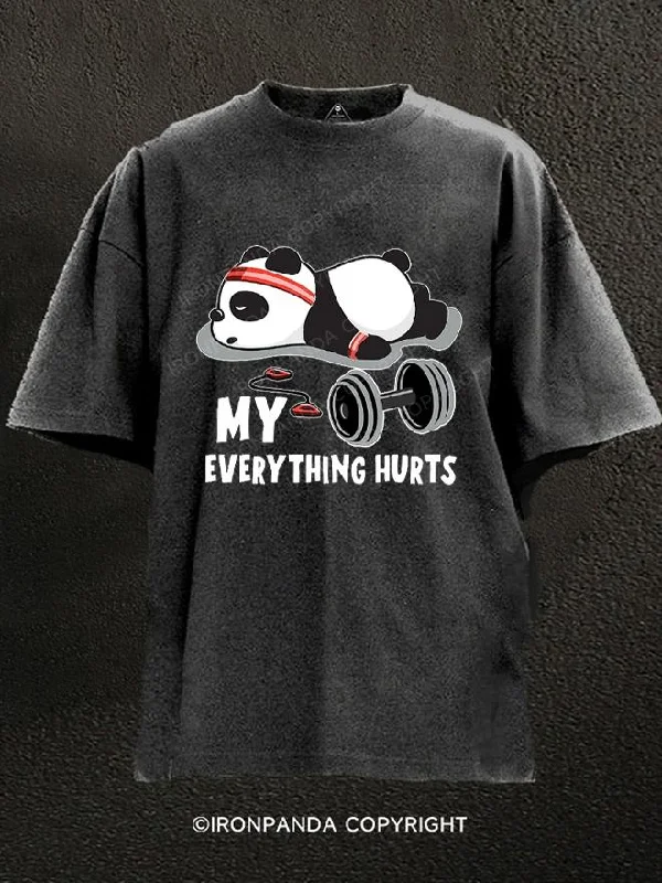 T-Shirt-Travel-My Everything Hurts Funny Panda Washed Gym Shirt