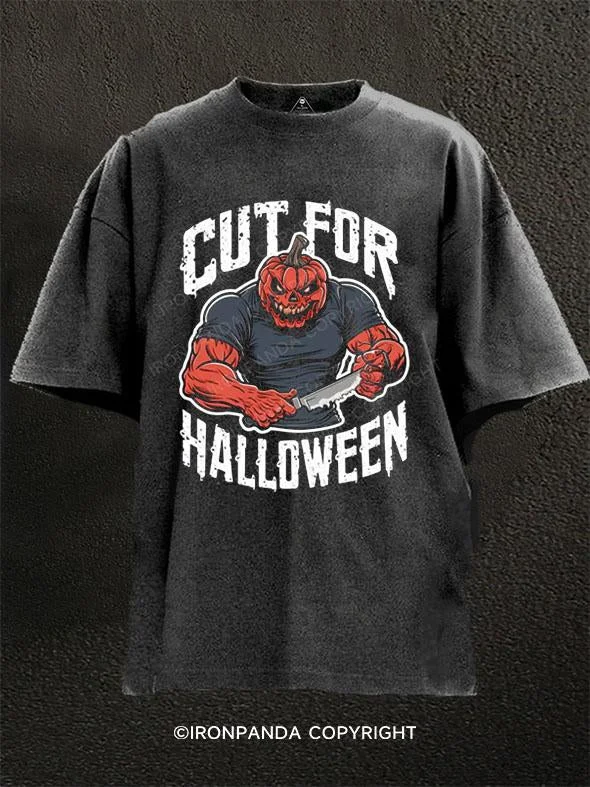 T-Shirt-White-CUT FOR HALLOWEEN Washed Gym Shirt