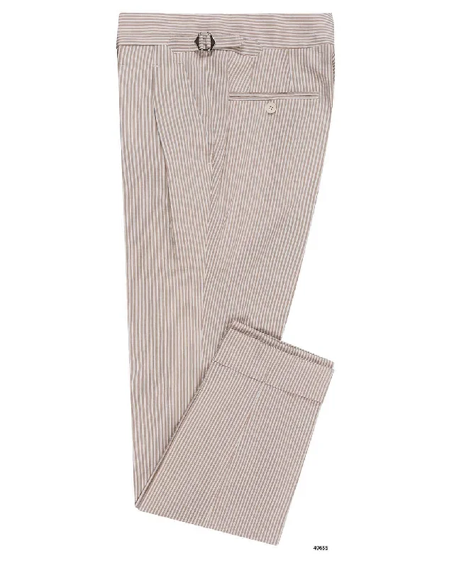 Pants-Printed-Brown Tan Stripes Seersucker