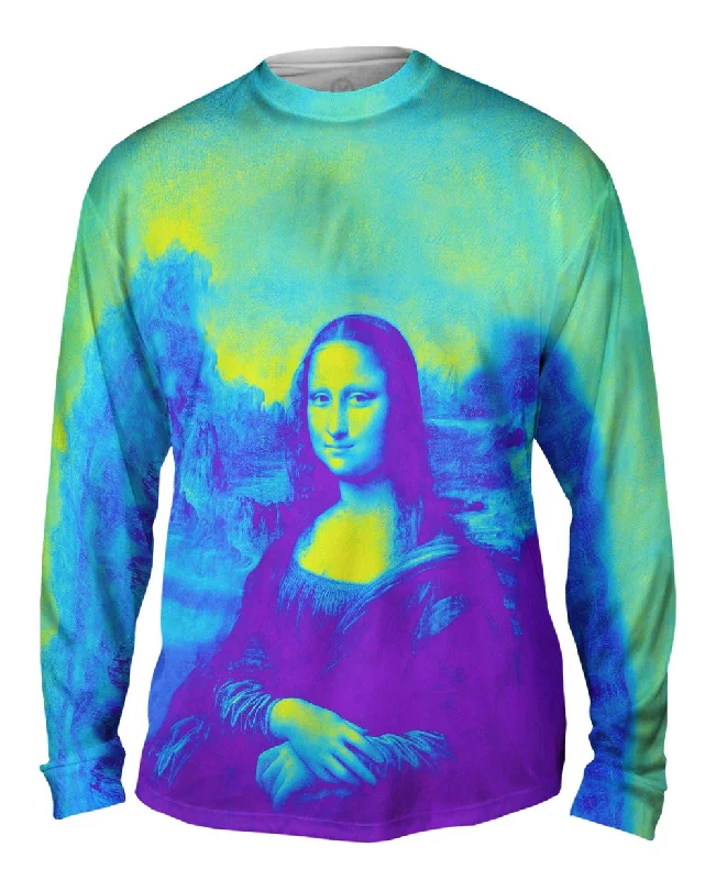 Long-Sleeve-V-Neck-Pop Art - "Da Vinci Mona Lisa Purple Yellow" (1517)