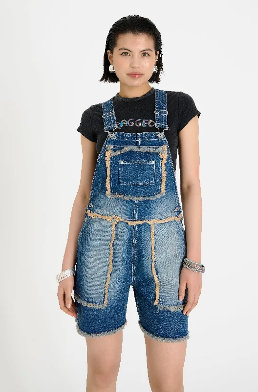 Shorts-Printed-Chroma Dirty Wash Dungaree Short