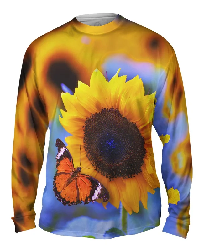 Long-Sleeve-White-Sunflower Butterfly