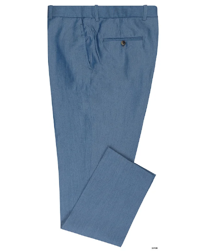 Pants-Wide-Leg-Blue Plain Cotton Pant