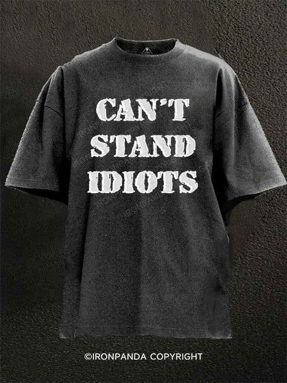 T-Shirt-Vintage-Can't stand idiots Washed Gym Shirt