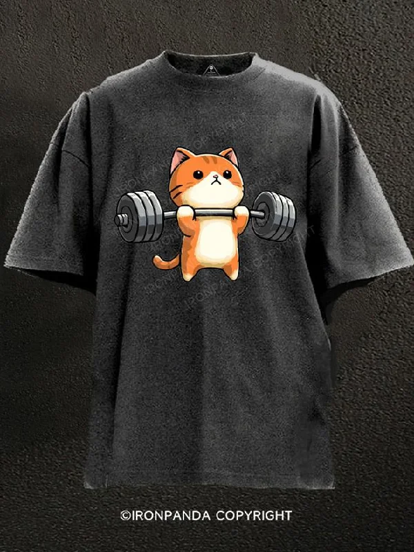 T-Shirt-Daily-Wear-Cat Gym Washed Gym Shirt