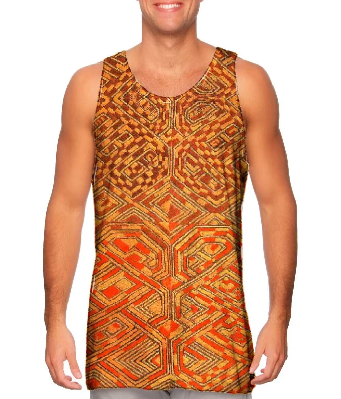 Tank-Top-Button-Up-African Tribal Kuba Cloth Quadrant