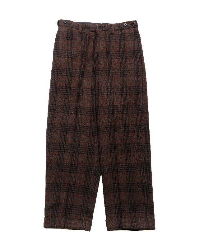 Pants-Joggers-Beams Plus IVY Trousers Wide Recycle Wool Plaid Brown