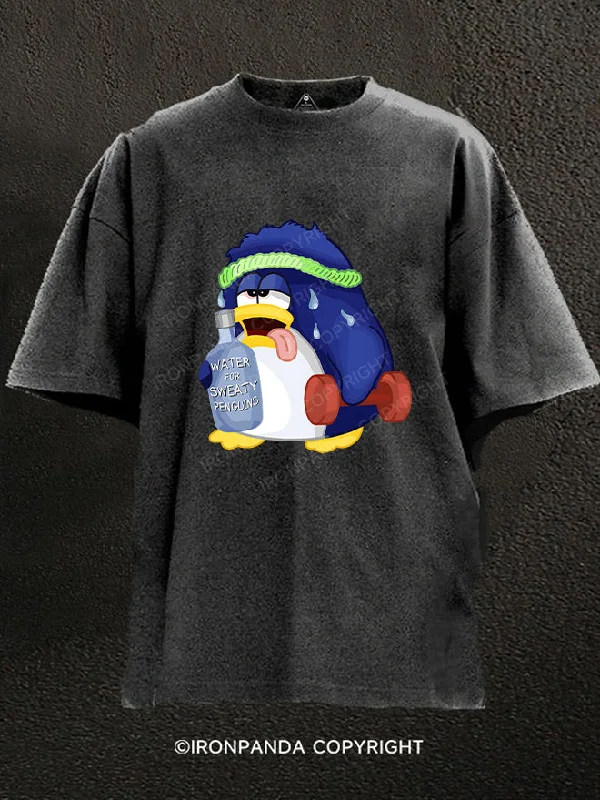 T-Shirt-Stylish-Sweaty Penguin Workout Washed Gym Shirt