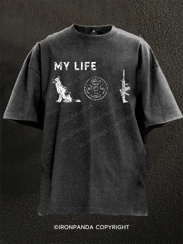 T-Shirt-Loose-Fit-MY LIFE Washed Gym Shirt