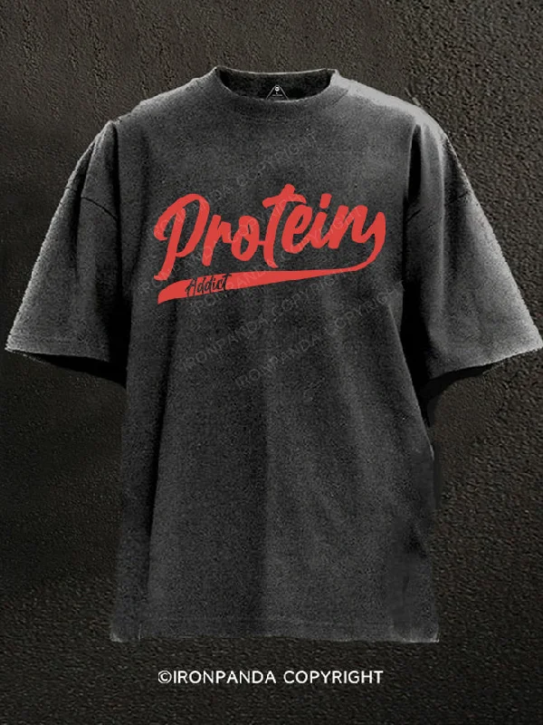 T-Shirt-Hooded-Protein Addict Washed Gym Shirt