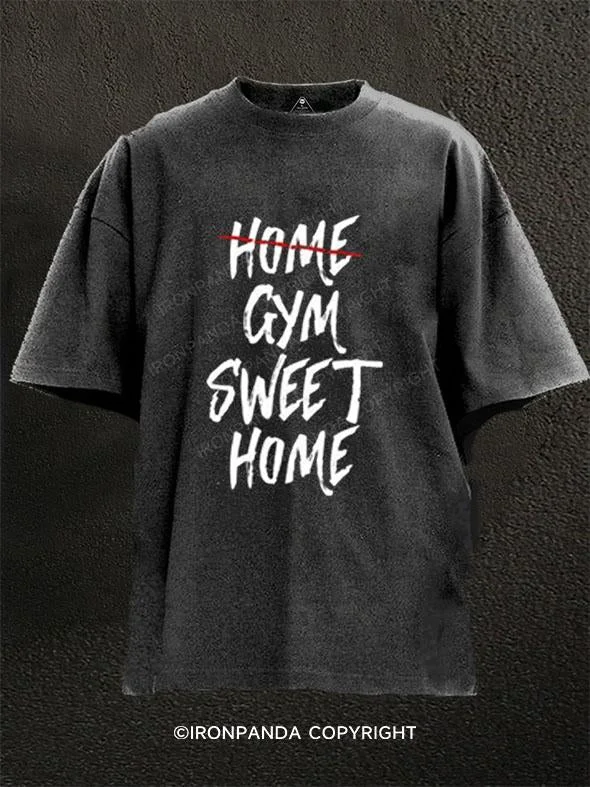 T-Shirt-Solid-Color-GYM SWEET HOME Washed Gym Shirt