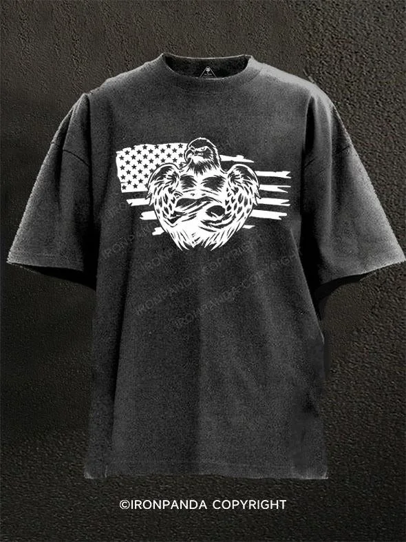 T-Shirt-Casual-USA Eagle Washed Gym Shirt