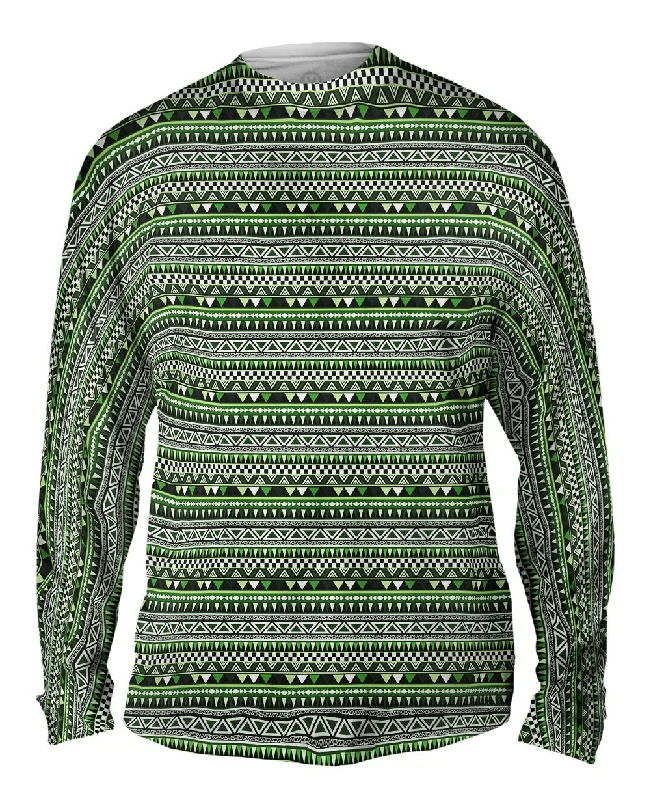 Long-Sleeve-Breathable-Tribal Green Aztec Warrior