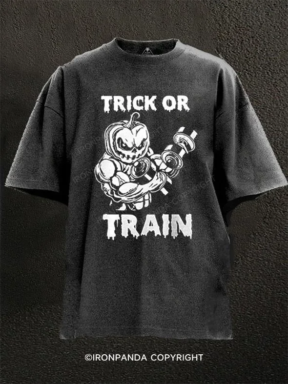 T-Shirt-Blue-TRICK OR TRAIN Washed Gym Shirt