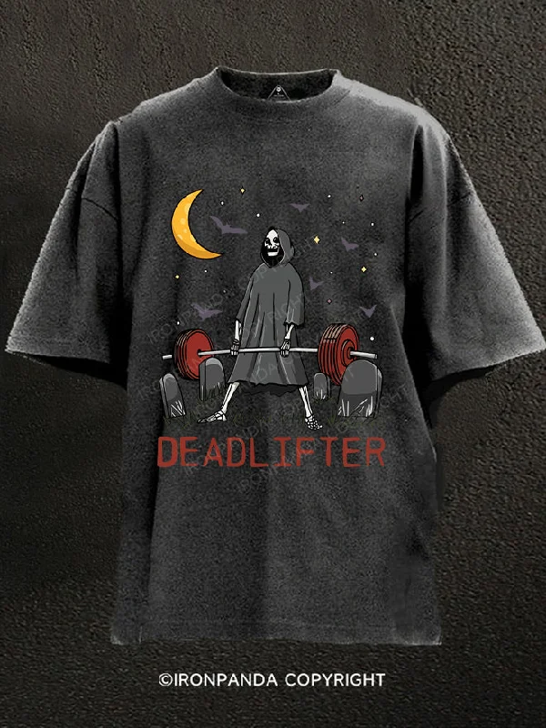 T-Shirt-Surfing-Deadlifter Skeleton Washed Gym Shirt