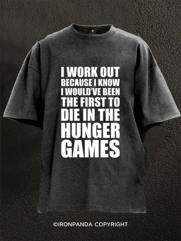 T-Shirt-Green-DIE IN THE HUNGER GAMES Washed Gym Shirt